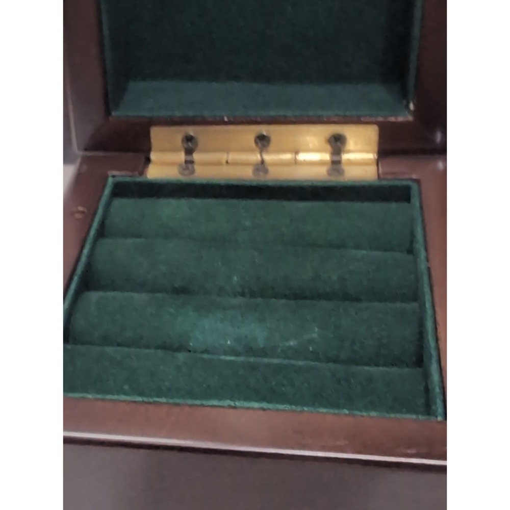Bombay Company Musical Jewelry Ring Box Mahogany Wood Green Velvet Lined Vintage - Picture 9 of 13